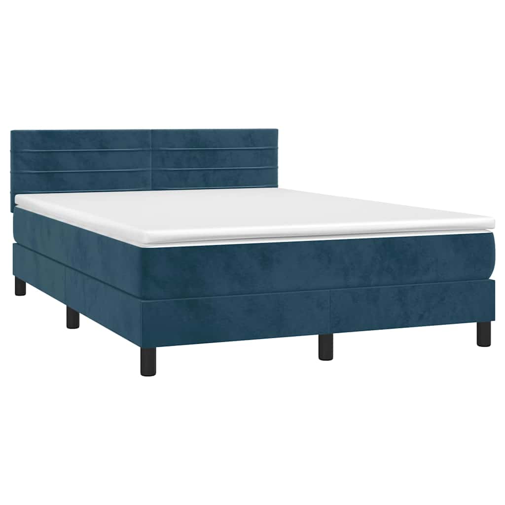 Krevet box spring s madracem LED tamnoplavi 140x200 cm baršun
