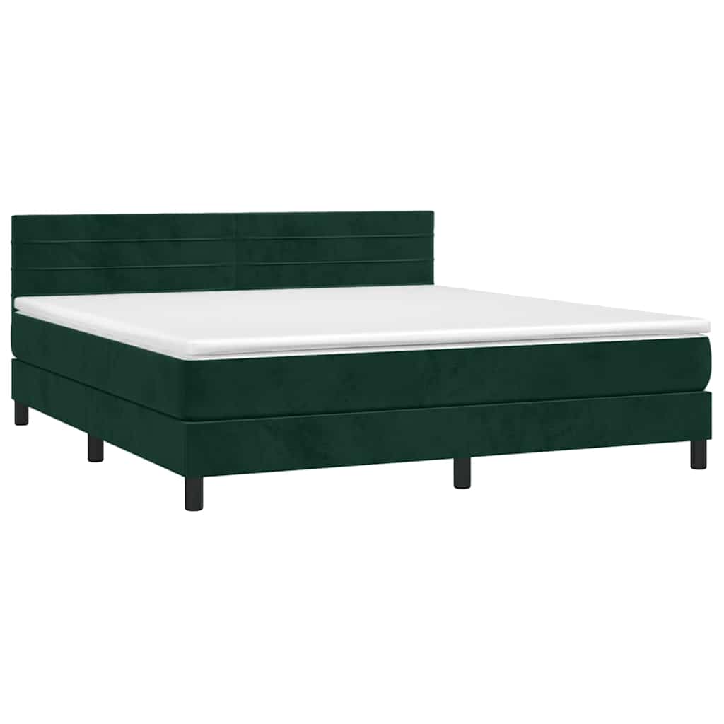 Krevet box spring s madracem LED tamnozeleni 160x200 cm baršun