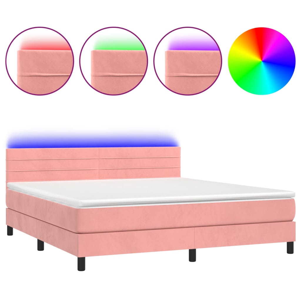 Krevet box spring s madracem LED ružičasti 160x200cm baršunasti