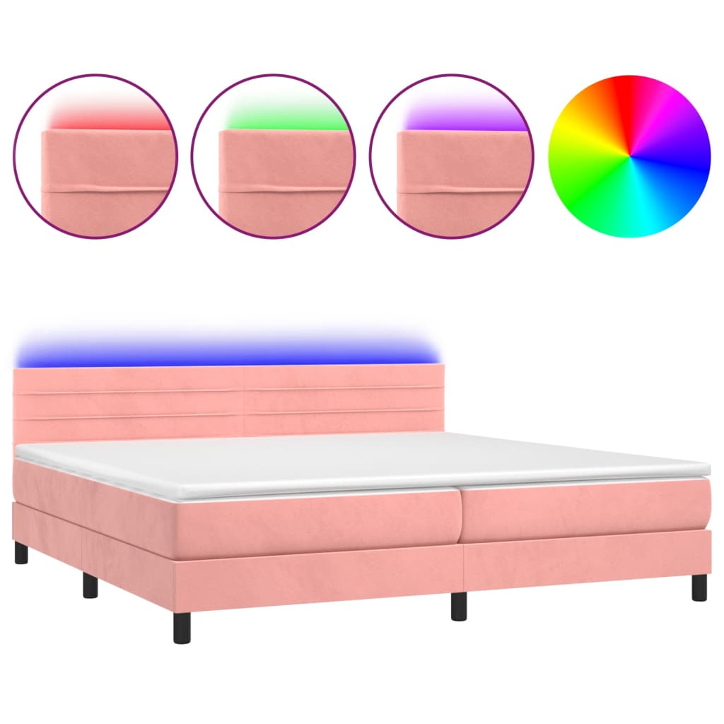 Krevet box spring s madracem LED ružičasti 200x200cm baršunasti