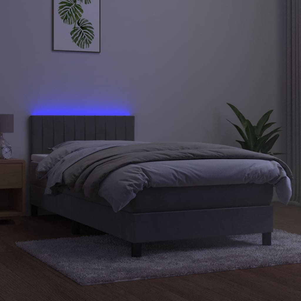 Krevet box spring s madracem LED svjetlosivi 80x200 cm baršun