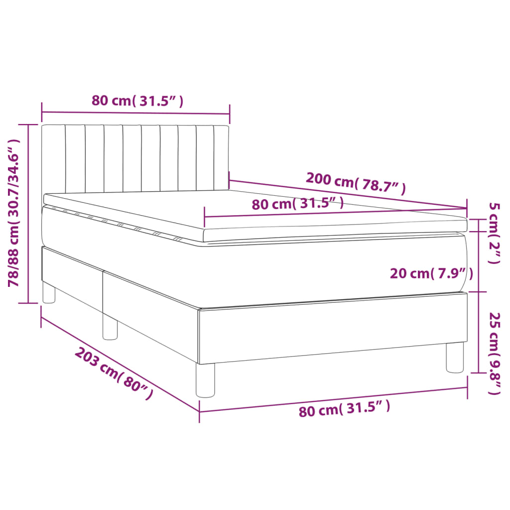 Krevet box spring s madracem LED ružičasti 80x200 cm baršunasti