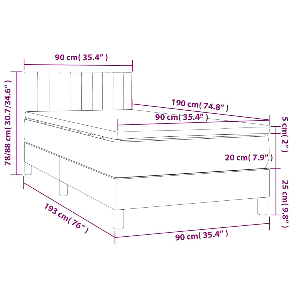 Krevet box spring s madracem LED tamnozeleni 90x190 cm baršun