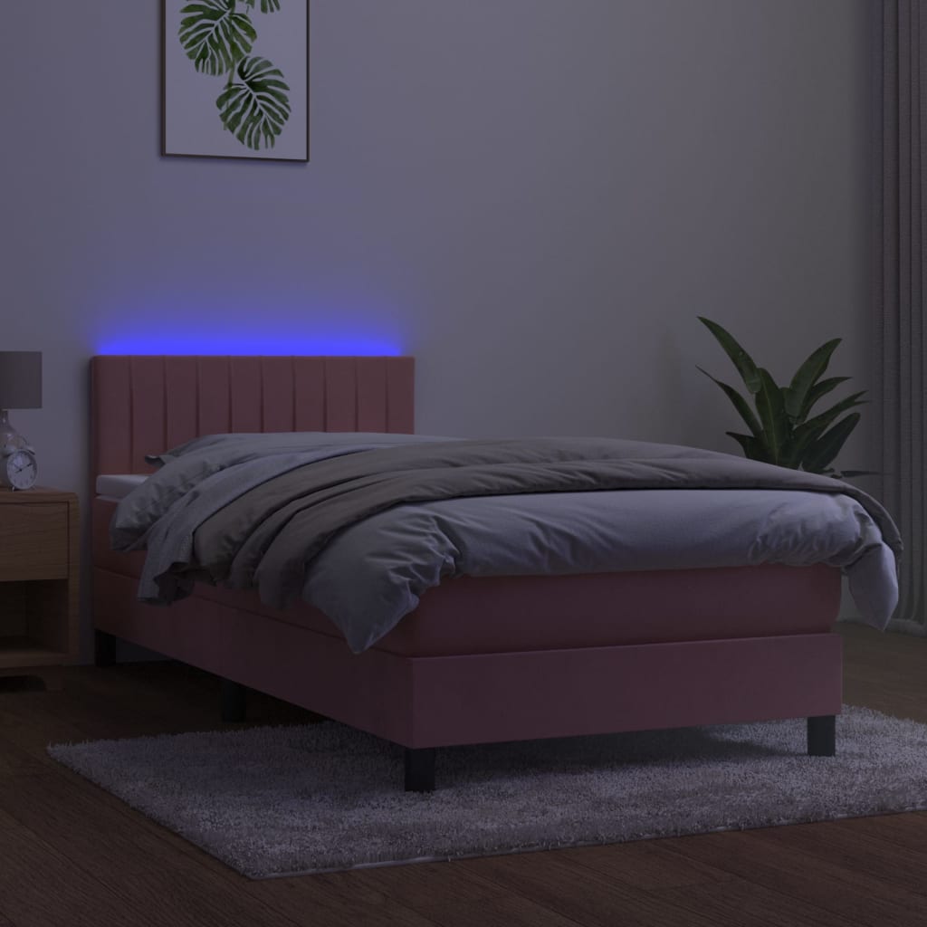 Krevet box spring s madracem LED ružičasti 90x190 cm baršunasti