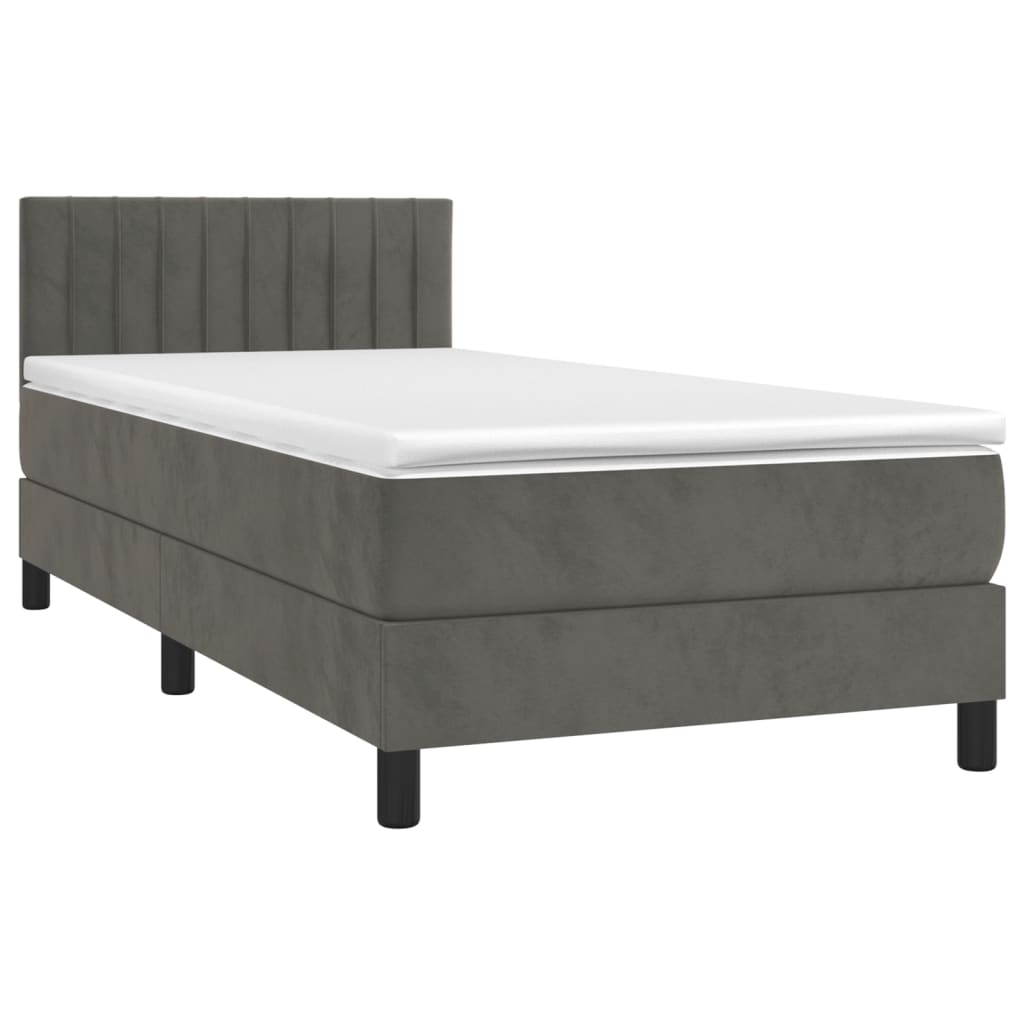Krevet box spring s madracem LED tamnosivi 90x200 cm baršun