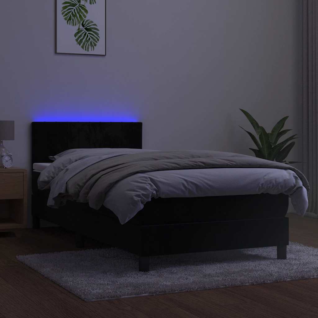Krevet box spring s madracem LED crni 90x200 cm baršun