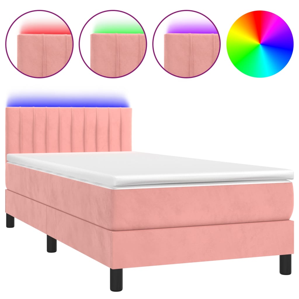 Krevet box spring s madracem LED ružičasti 100x200cm baršunasti