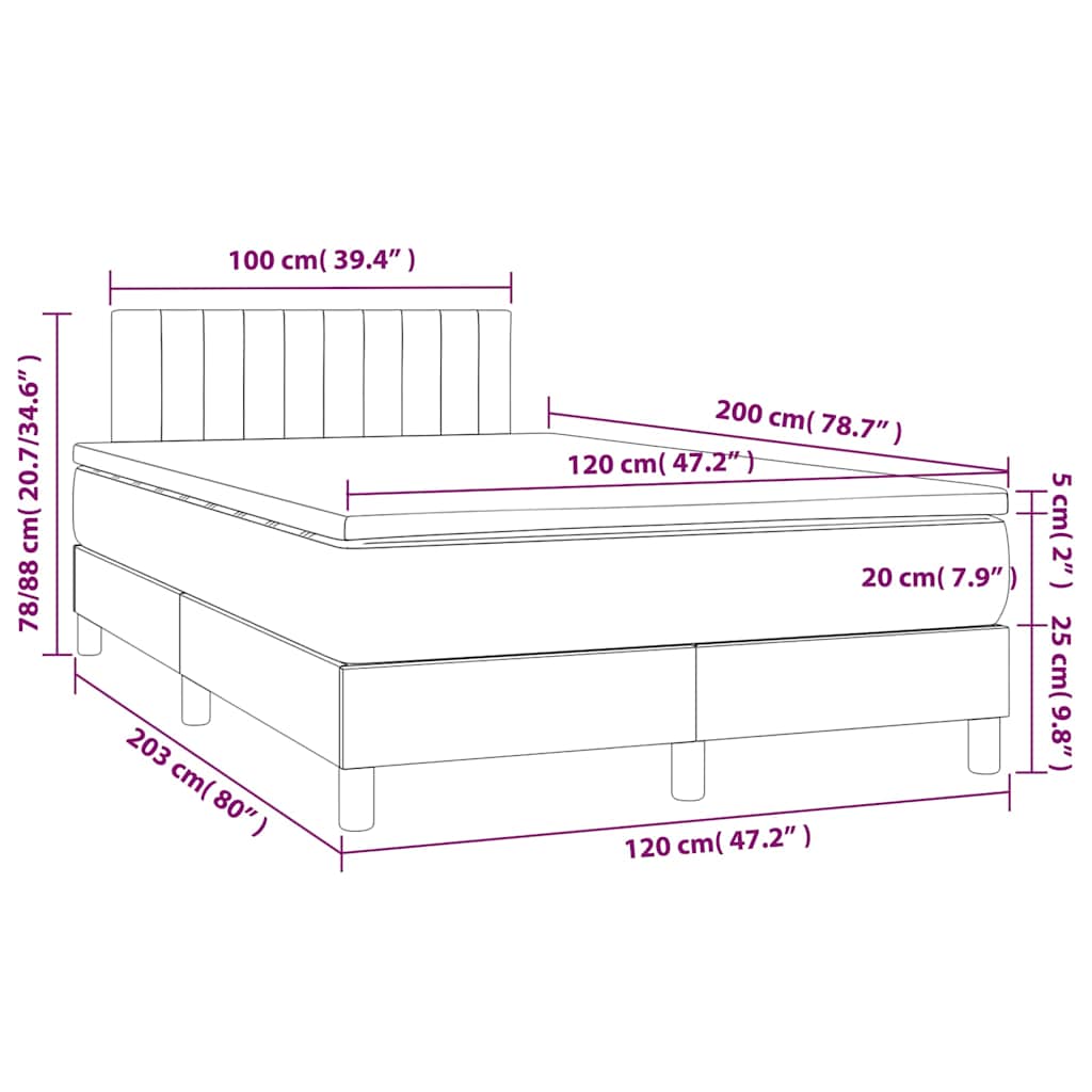 Krevet box spring s madracem LED tamnozeleni 120x200 cm baršun