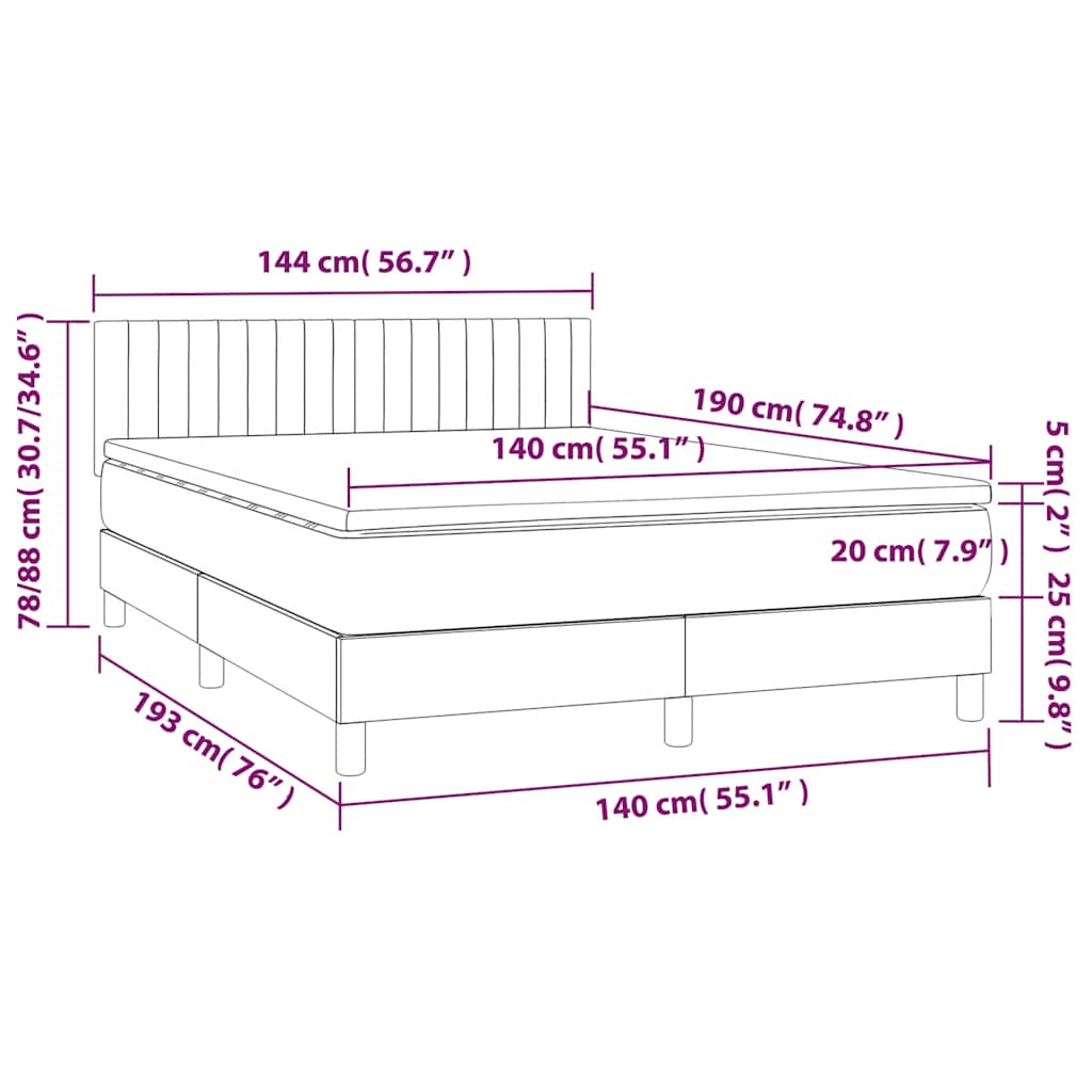 Krevet box spring s madracem LED tamnoplavi 140x190 cm baršun