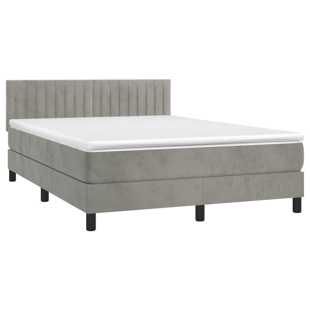 Krevet box spring s madracem LED svjetlosivi 140x200 cm baršun