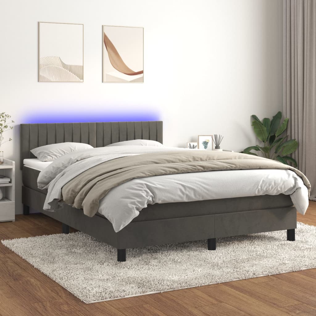 Krevet box spring s madracem LED tamnosivi 140x200 cm baršun