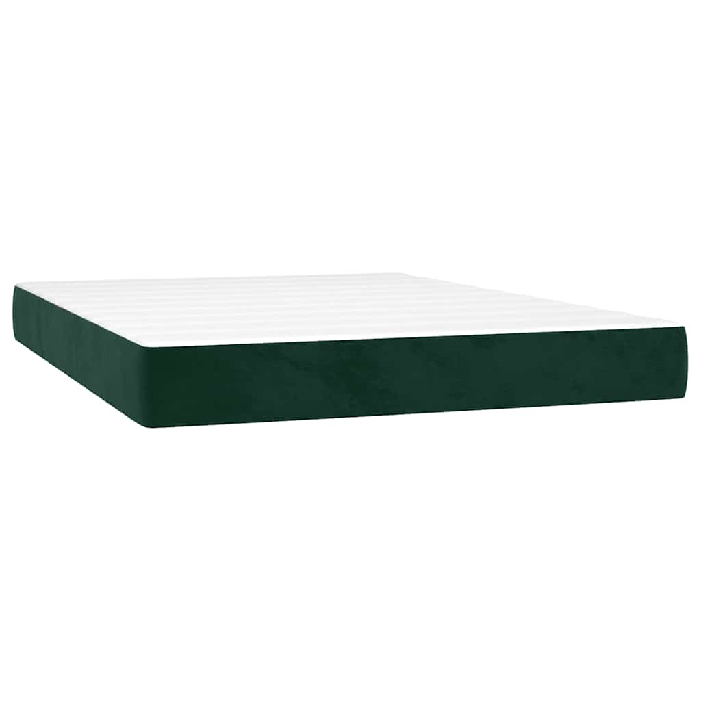Krevet box spring s madracem LED tamnozeleni 140x200 cm baršun
