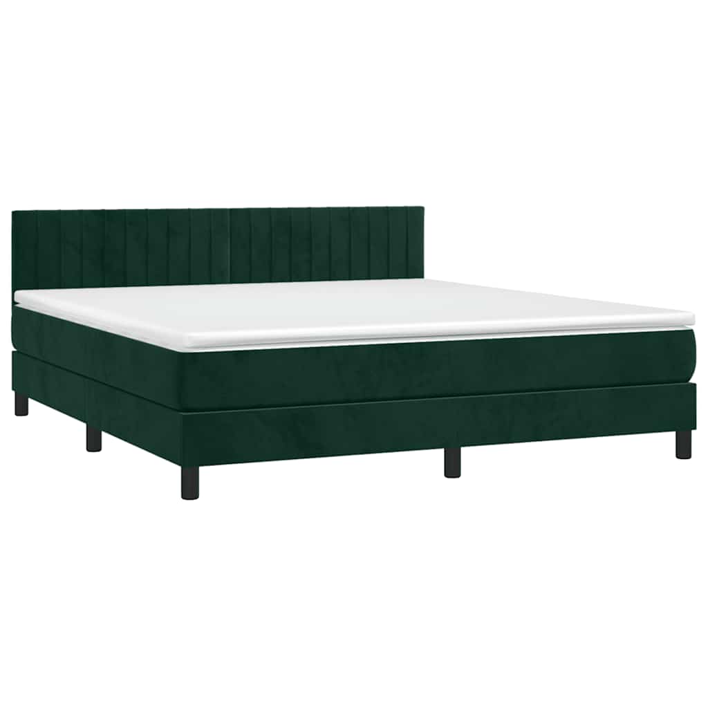 Krevet box spring s madracem LED tamnozeleni 160x200 cm baršun