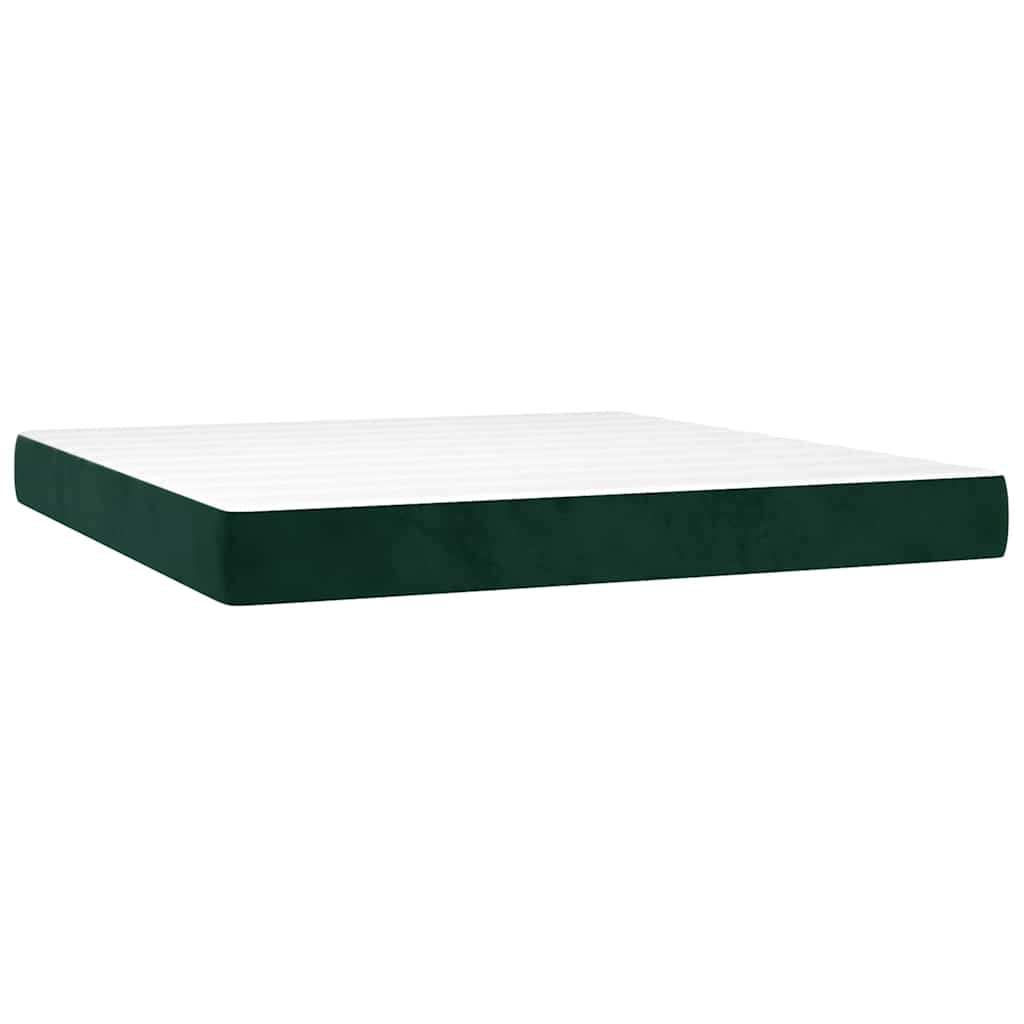 Krevet box spring s madracem LED tamnozeleni 180x200 cm baršun
