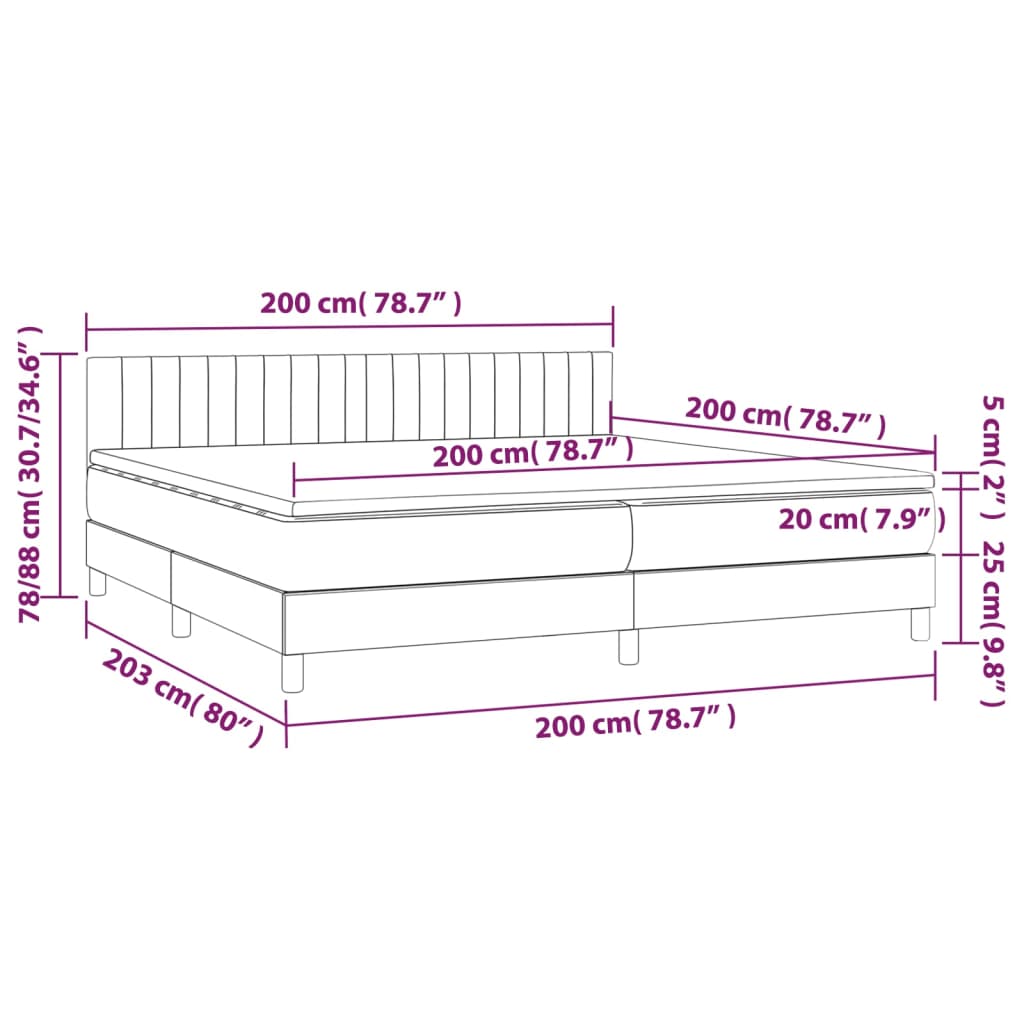 Krevet box spring s madracem LED tamnosivi 200x200 cm baršun
