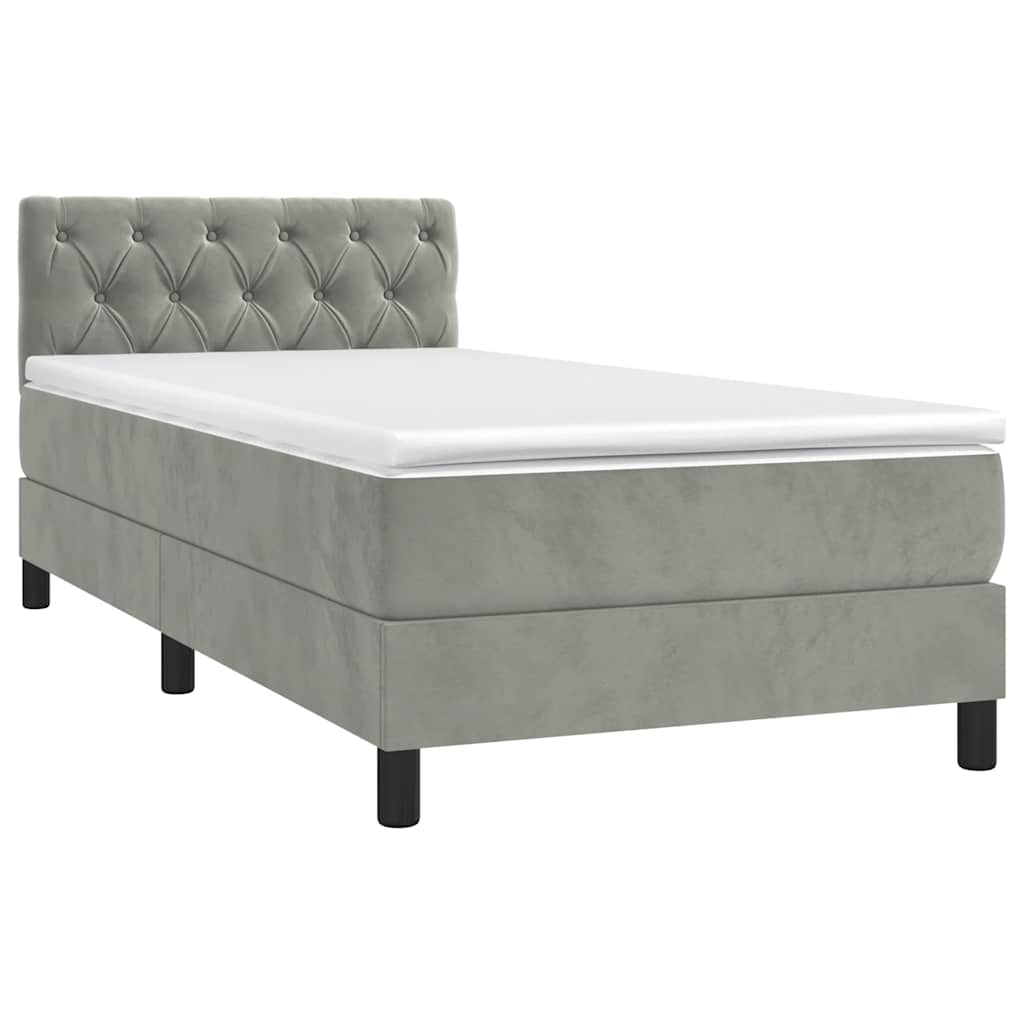 Krevet box spring s madracem LED svjetlosivi 80x200 cm baršun