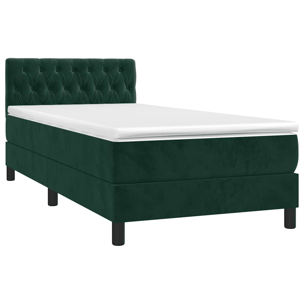 Krevet box spring s madracem LED tamnozeleni 80 x 200 cm baršun