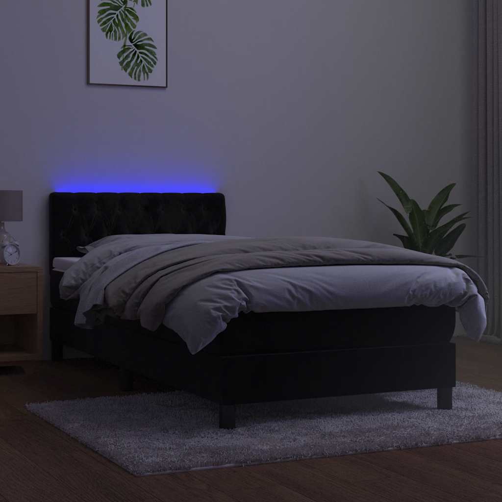 Krevet box spring s madracem LED crni 90x190 cm baršun