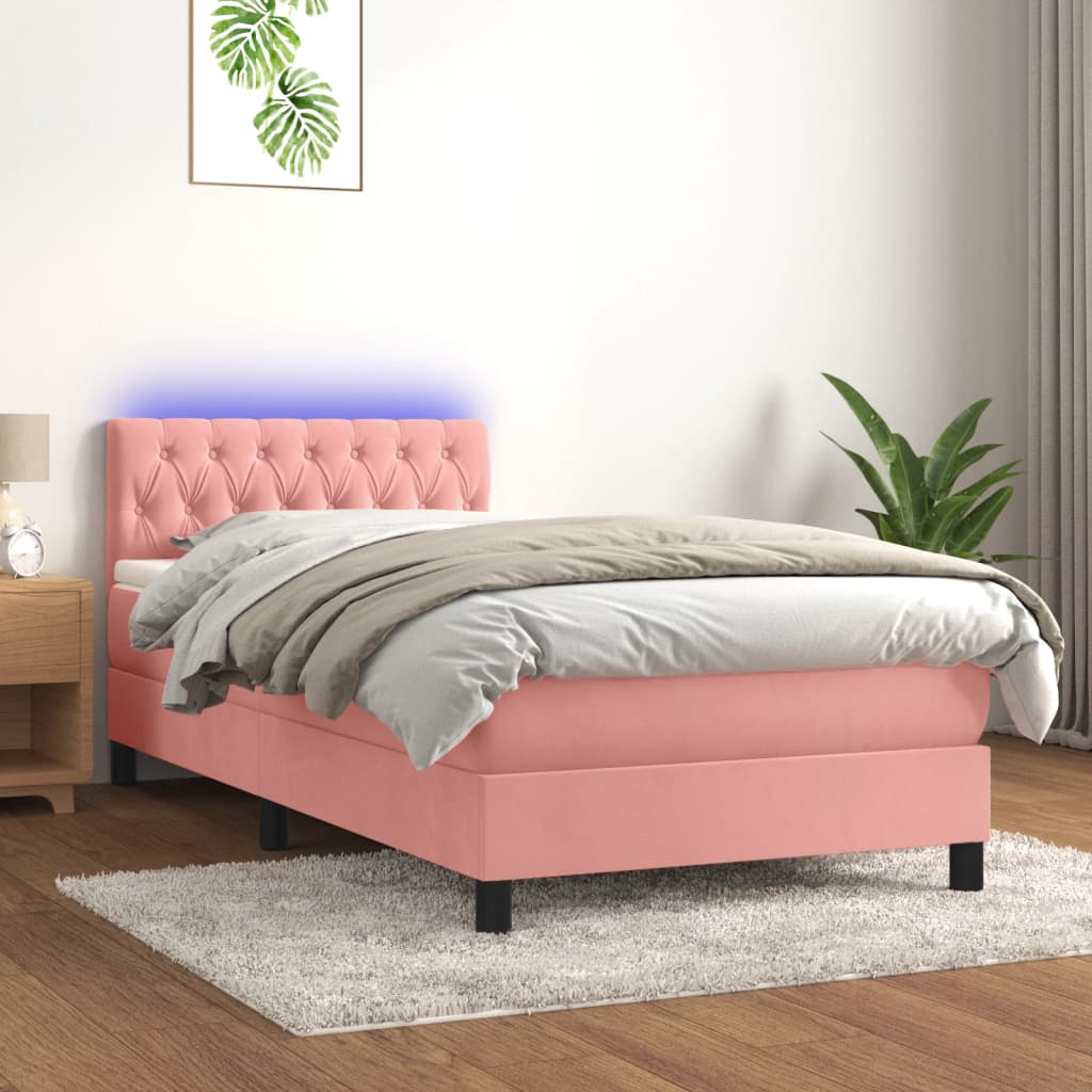 Krevet box spring s madracem LED ružičasti 90x190 cm baršunasti