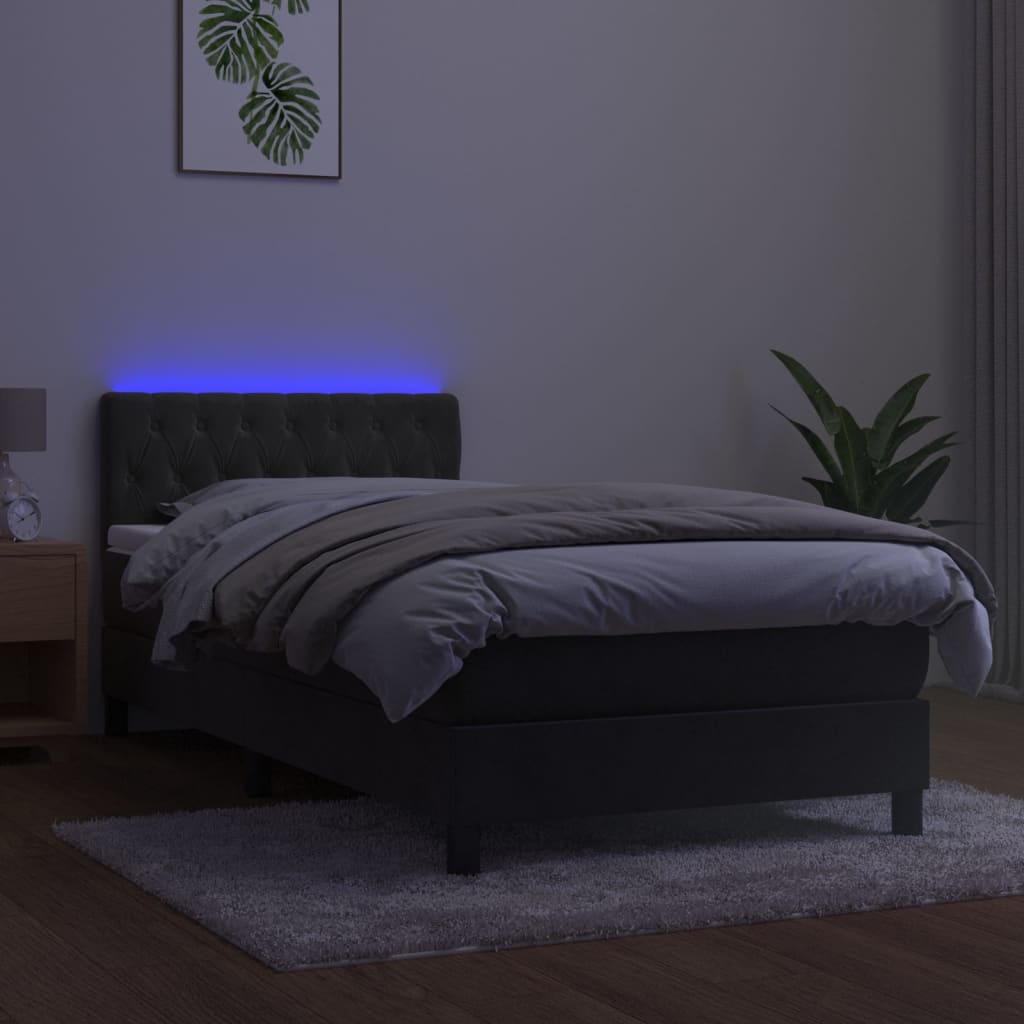 Krevet box spring s madracem LED tamnosivi 90x200 cm baršun