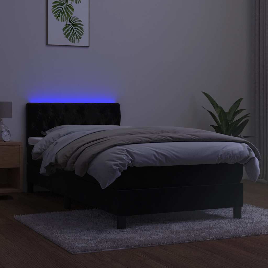 Krevet box spring s madracem LED crni 90x200 cm baršun
