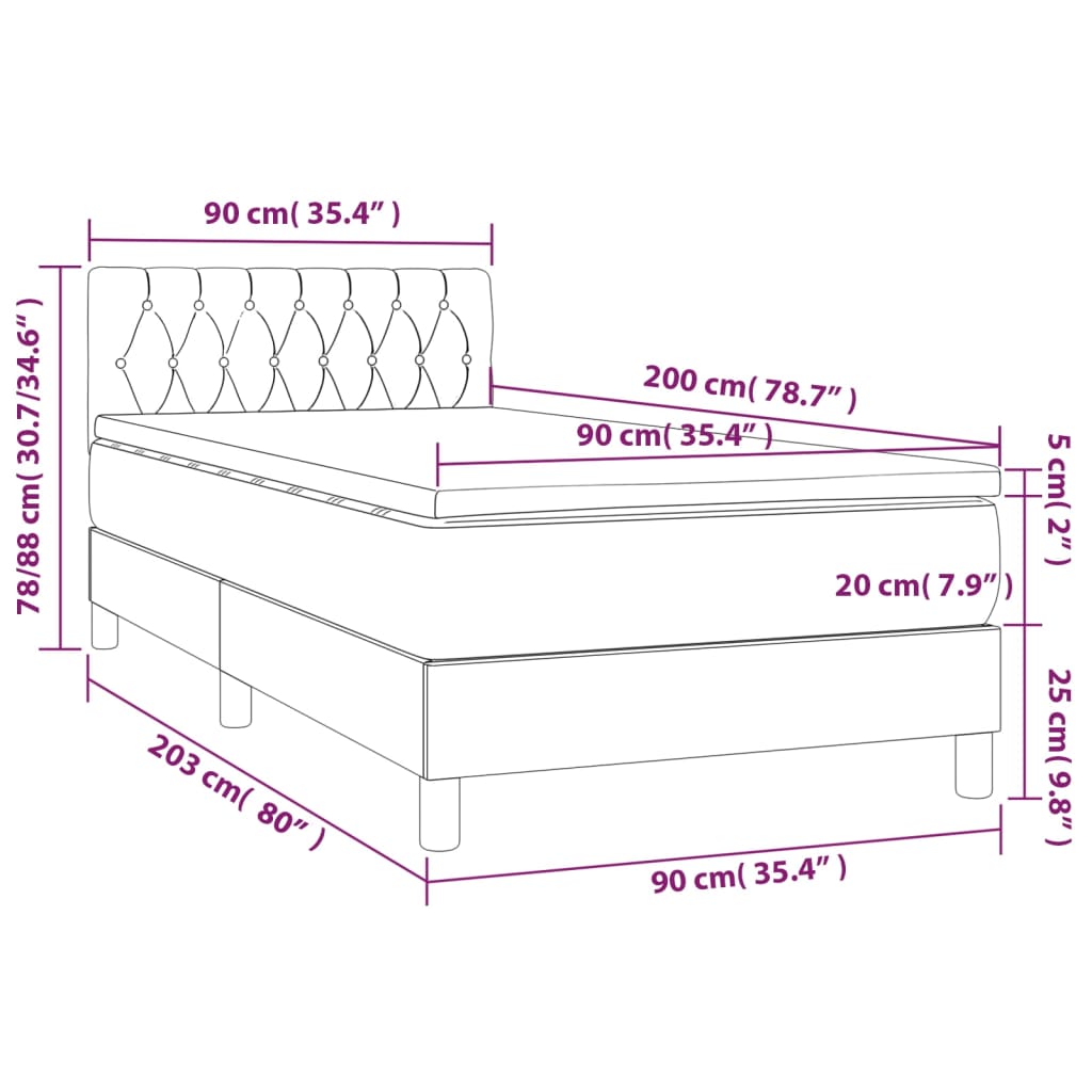 Krevet box spring s madracem LED ružičasti 90x200 cm baršunasti