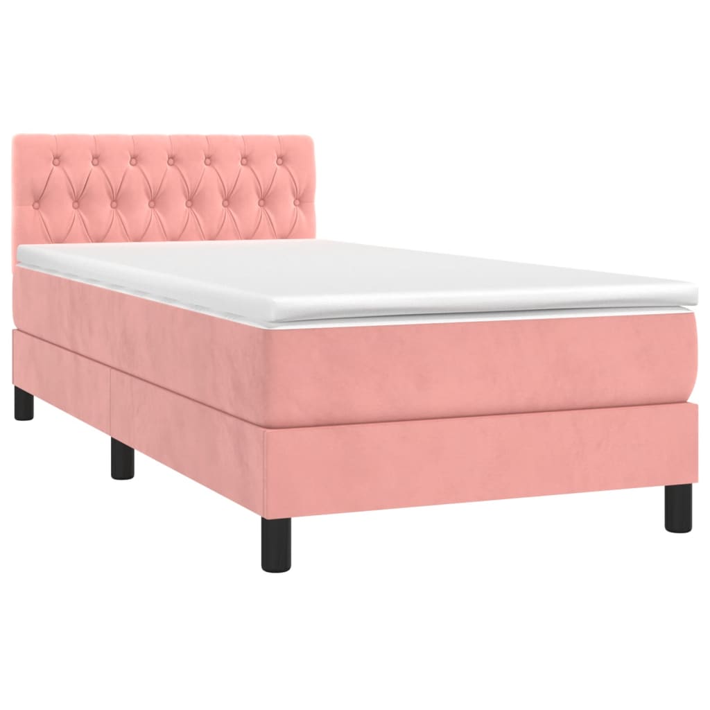 Krevet box spring s madracem LED ružičasti 100x200cm baršunasti
