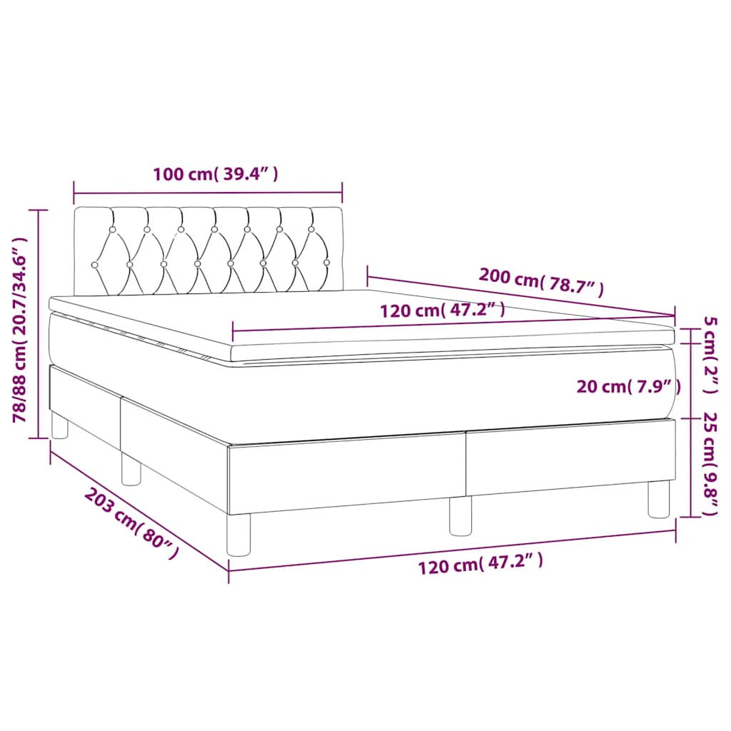 Krevet box spring s madracem LED tamnoplavi 120x200 cm baršun
