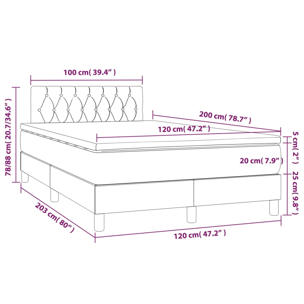 Krevet box spring s madracem LED ružičasti 120x200cm baršunasti