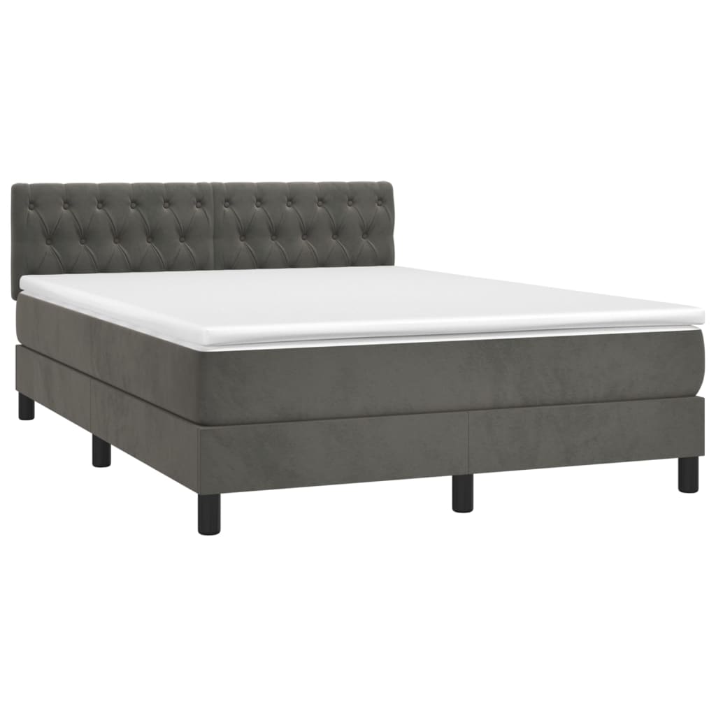 Krevet box spring s madracem LED tamnosivi 140x190 cm baršun