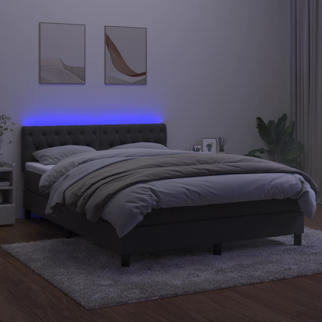 Krevet box spring s madracem LED tamnosivi 140x190 cm baršun