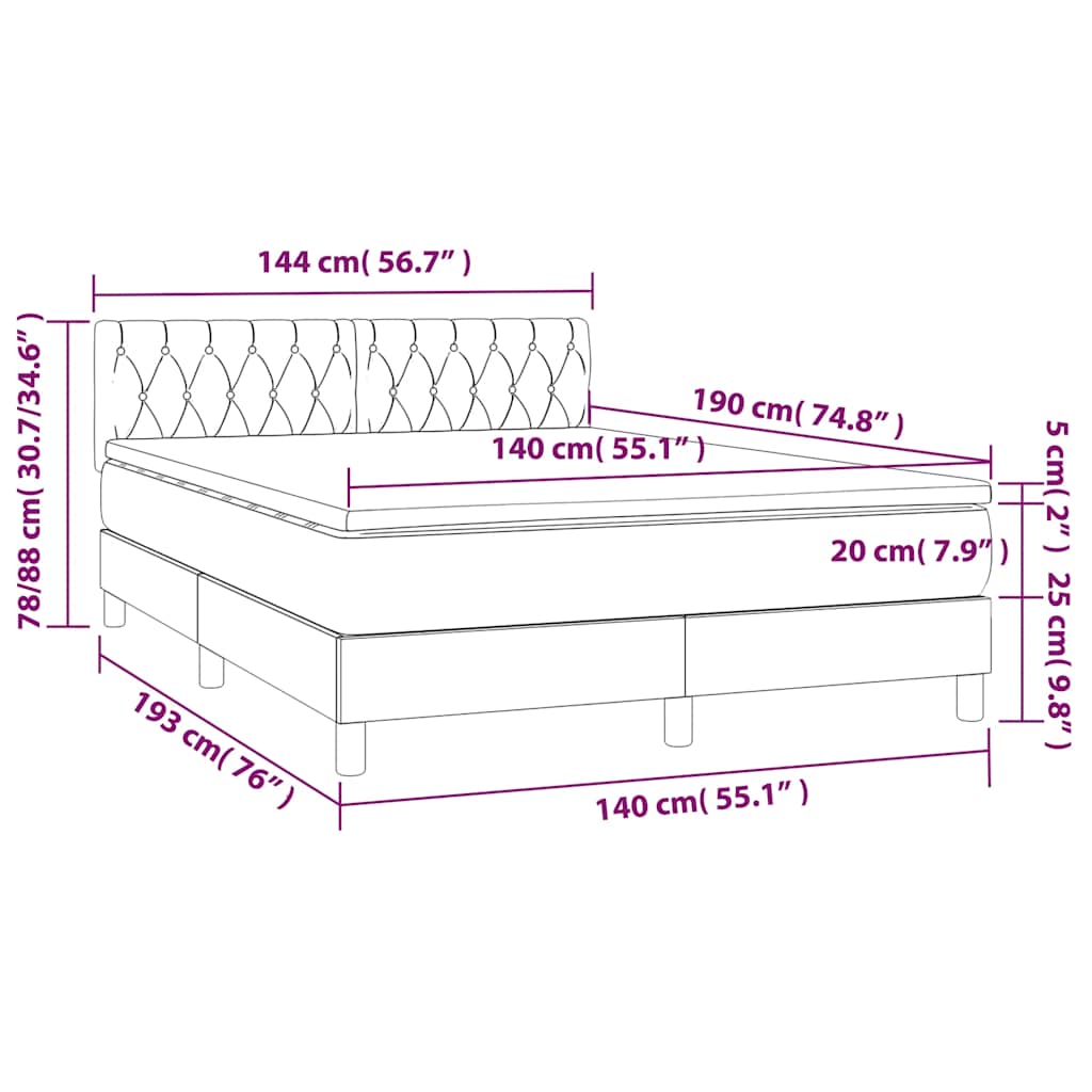 Krevet box spring s madracem LED crni 140x190 cm baršun