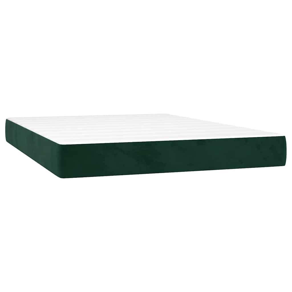 Krevet box spring s madracem LED tamnozeleni 140x190 cm baršun