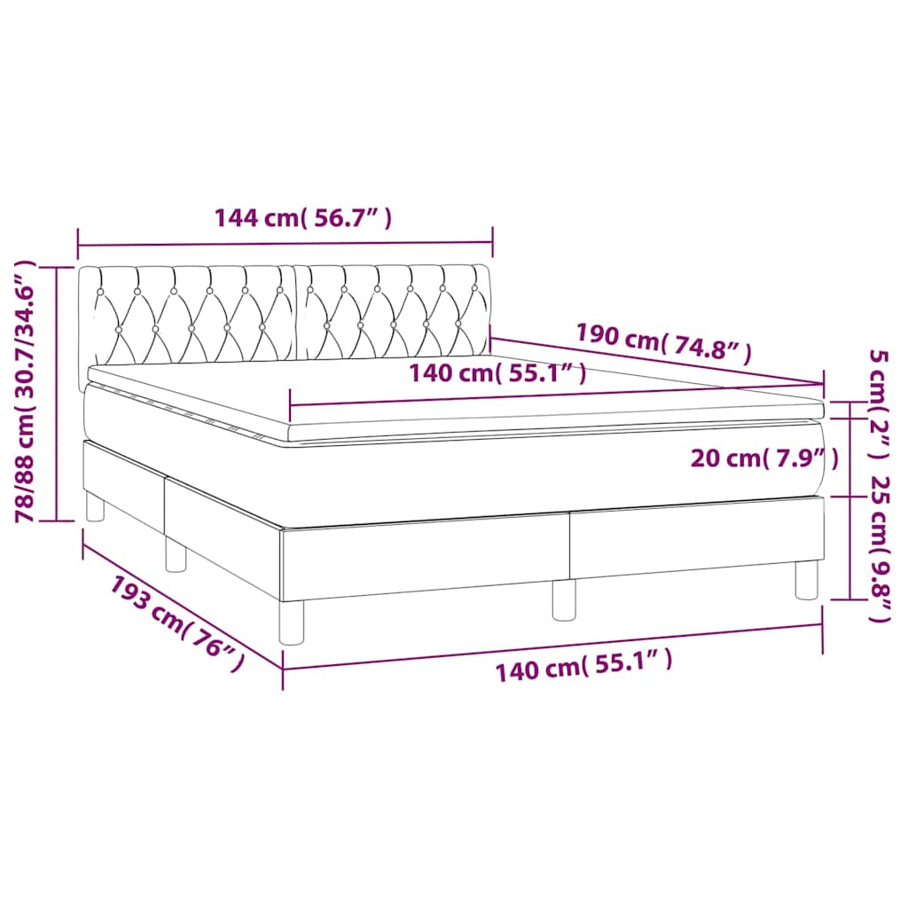 Krevet box spring s madracem LED tamnozeleni 140x190 cm baršun