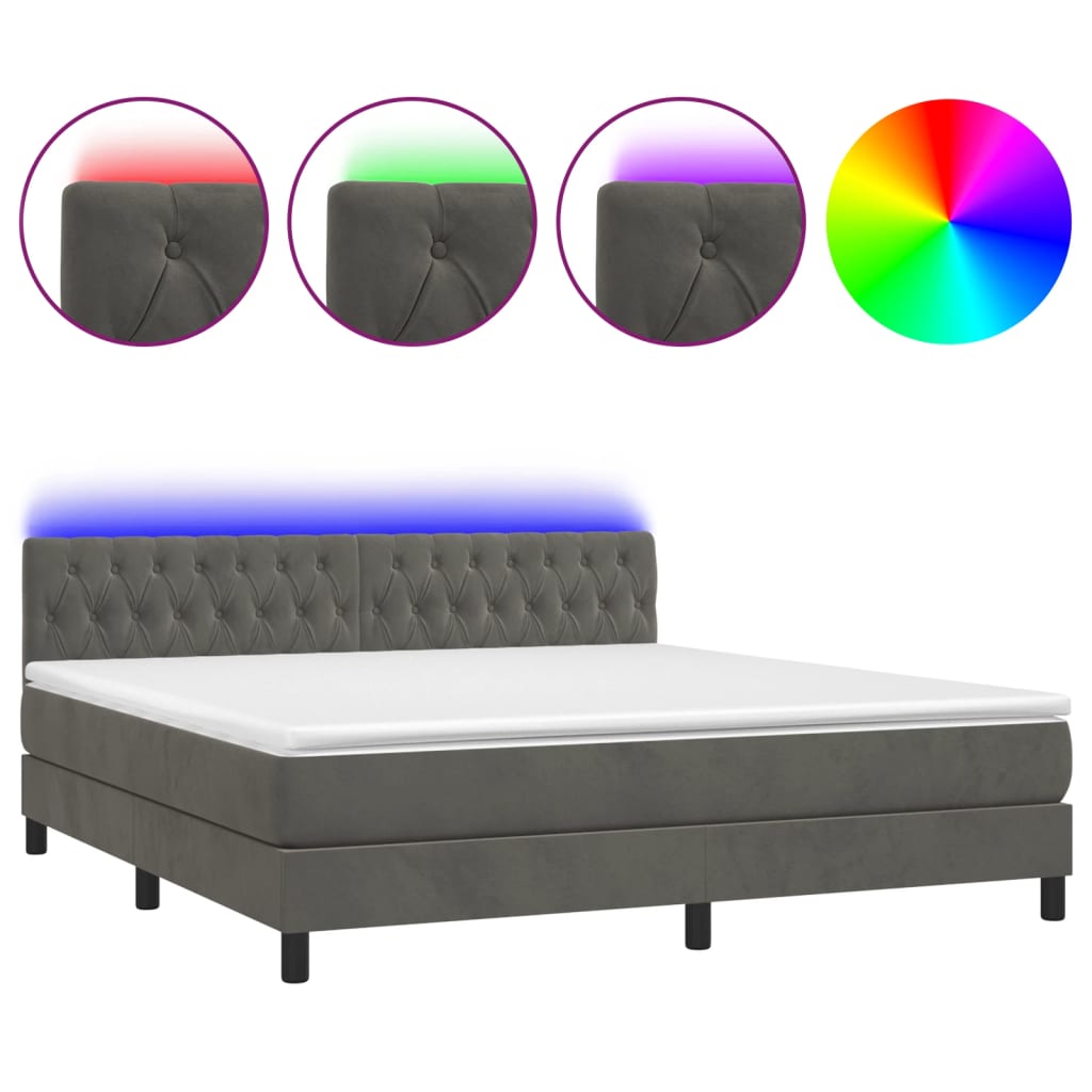 Krevet box spring s madracem LED tamnosivi 160x200 cm baršun