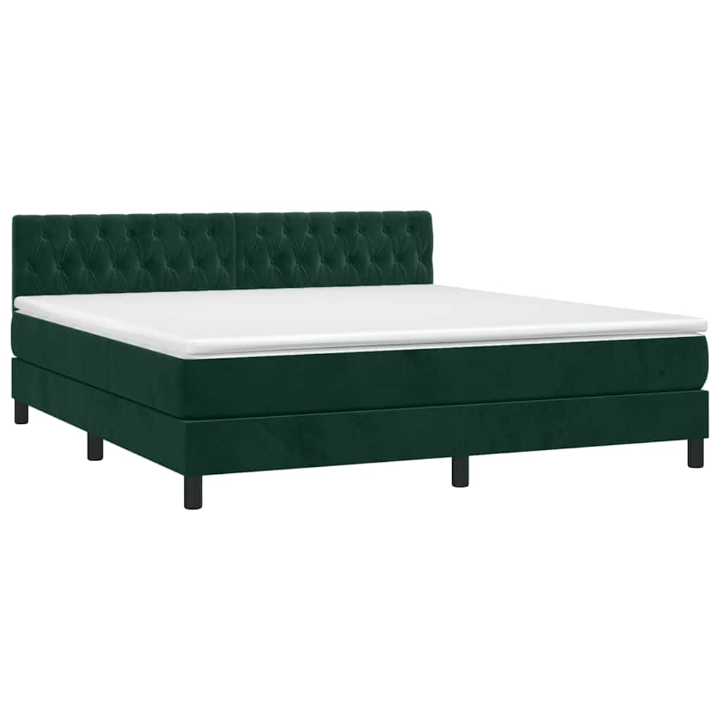Krevet box spring s madracem LED tamnozeleni 160x200 cm baršun