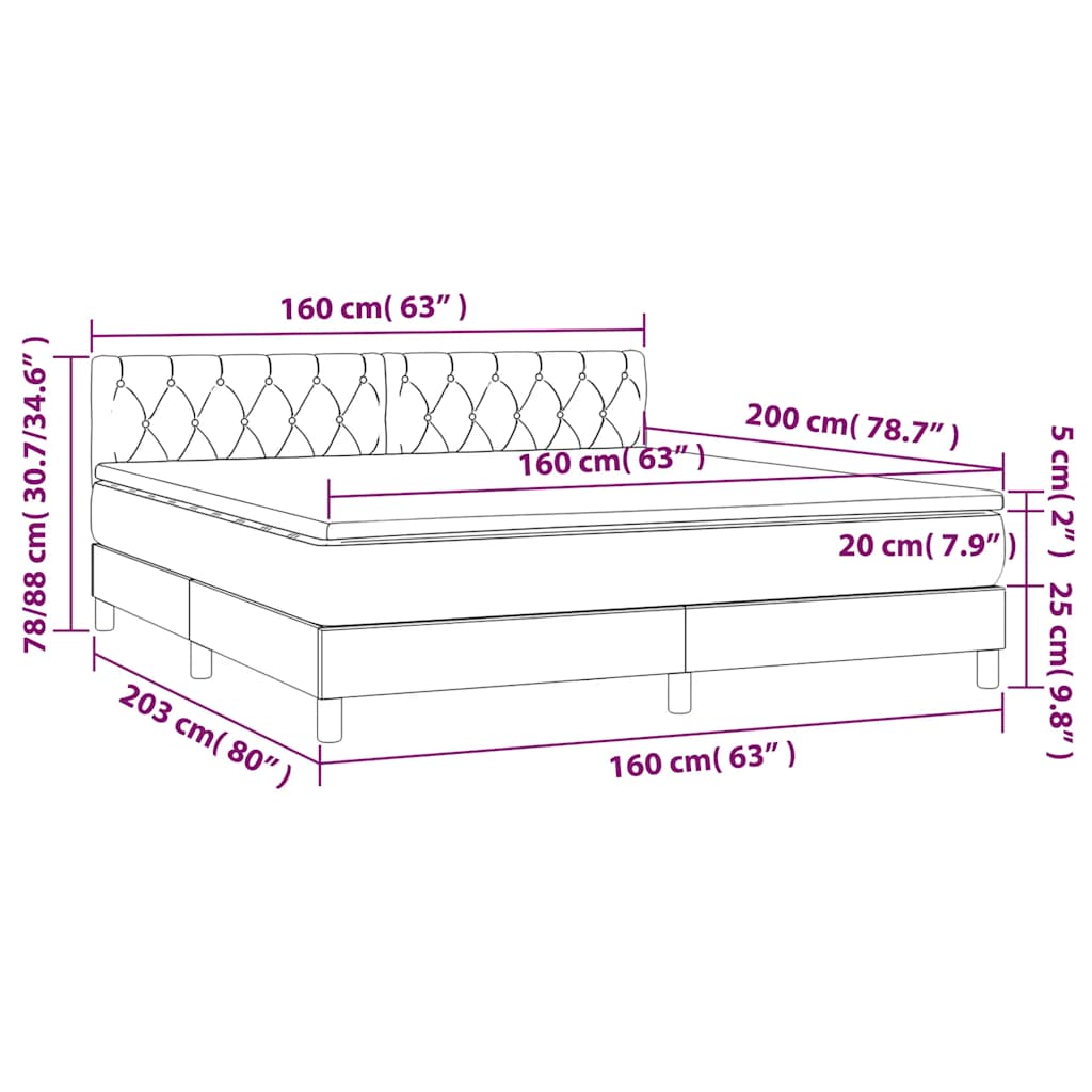 Krevet box spring s madracem LED tamnozeleni 160x200 cm baršun