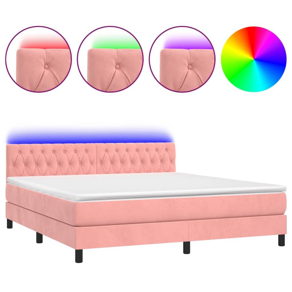 Krevet box spring s madracem LED ružičasti 160x200cm baršunasti
