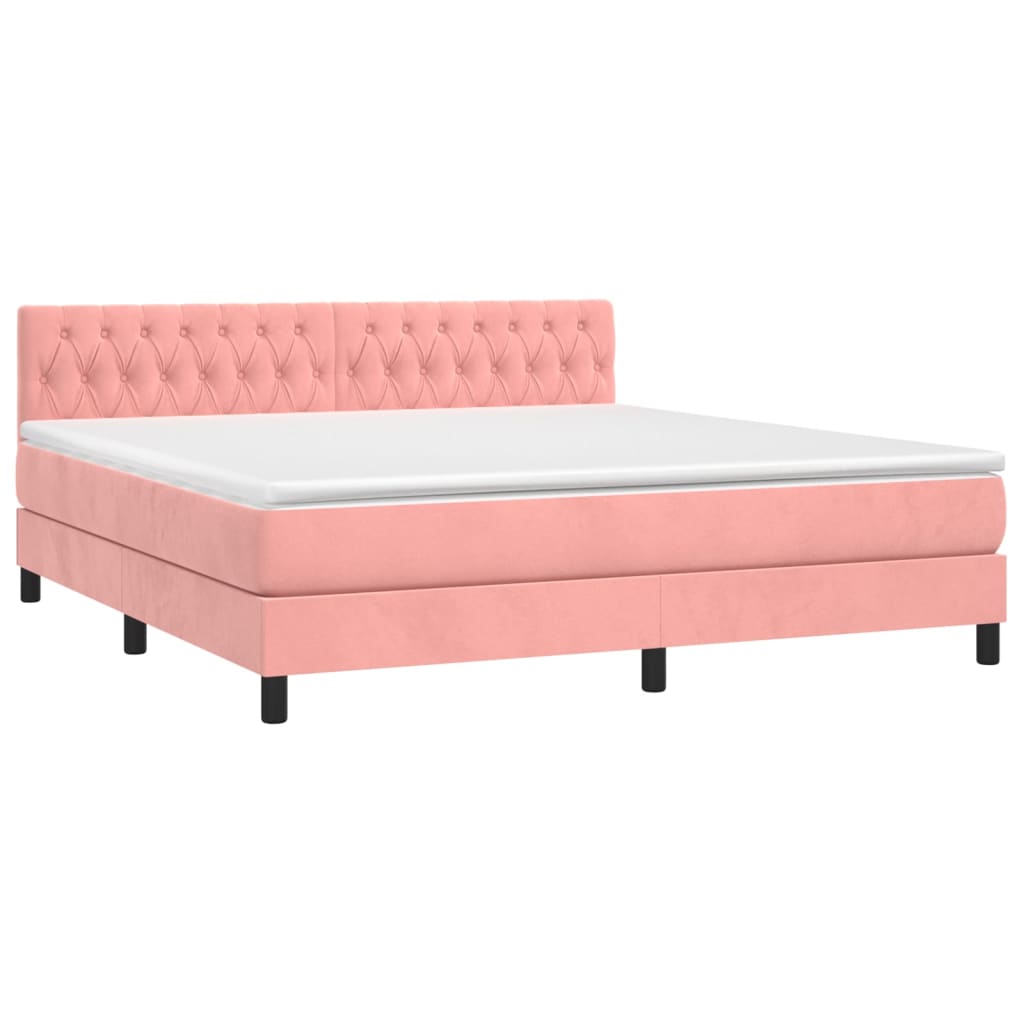 Krevet box spring s madracem LED ružičasti 160x200cm baršunasti
