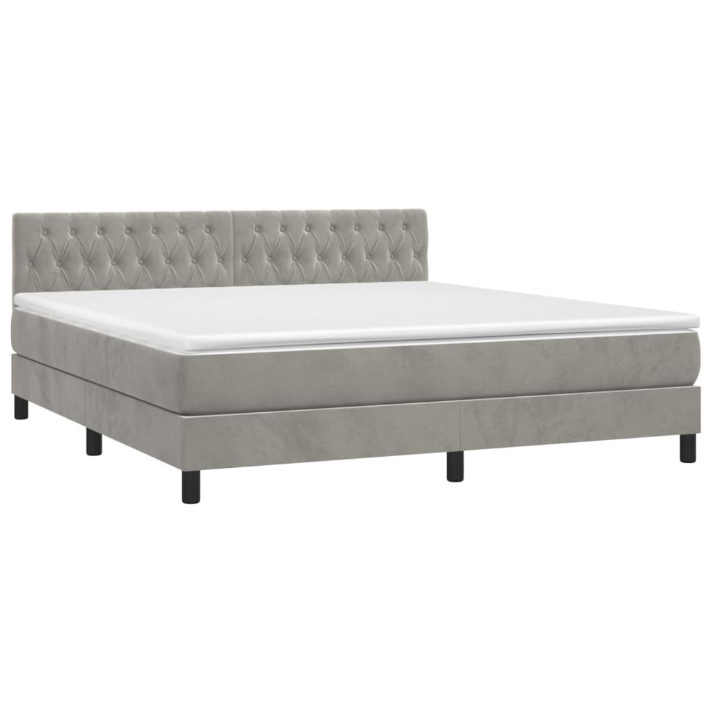 Krevet box spring s madracem LED svjetlosivi 180x200 cm baršun