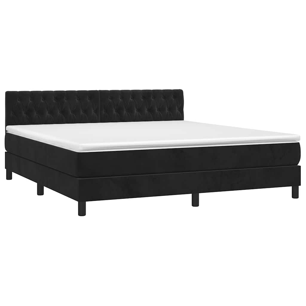 Krevet box spring s madracem LED crni 180x200 cm baršun