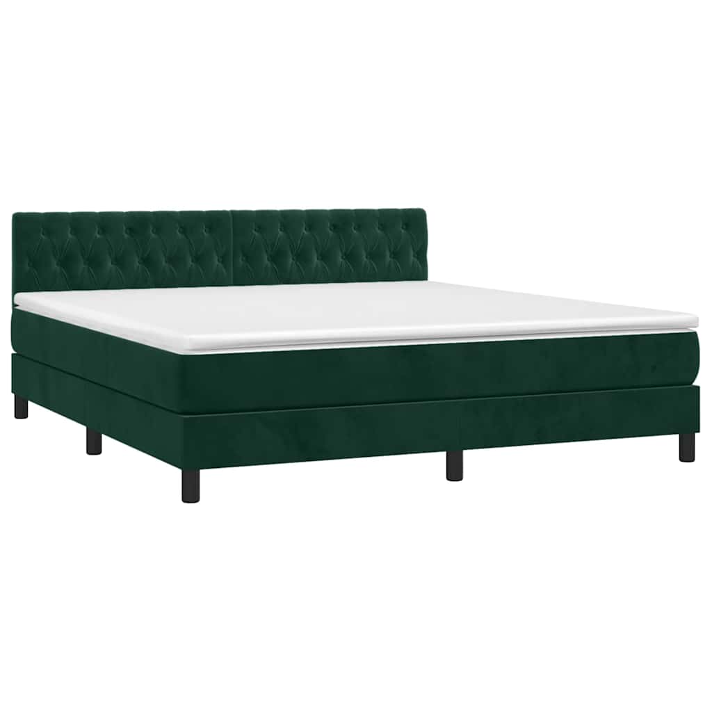 Krevet box spring s madracem LED tamnozeleni 180x200 cm baršun