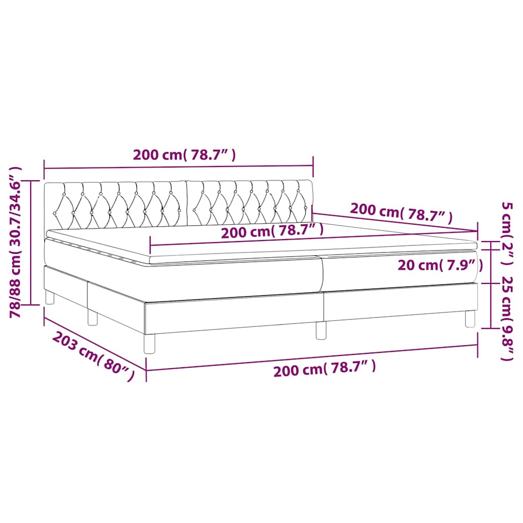Krevet box spring s madracem LED crni 200x200 cm baršun
