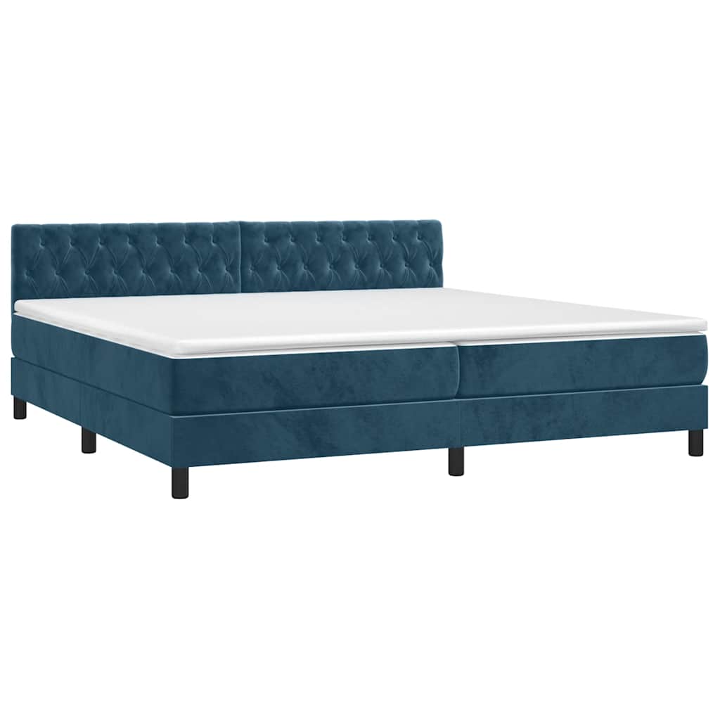 Krevet box spring s madracem LED tamnoplavi 200x200 cm baršun