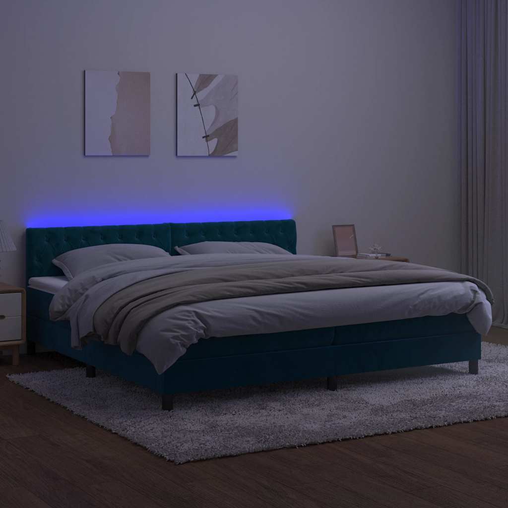 Krevet box spring s madracem LED tamnoplavi 200x200 cm baršun