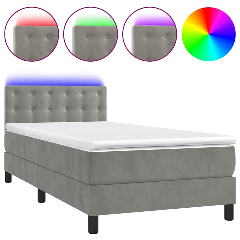 Krevet box spring s madracem LED svjetlosivi 80x200 cm baršun