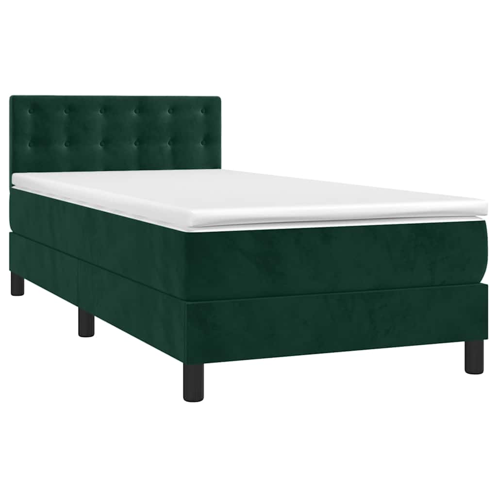 Krevet box spring s madracem LED tamnozeleni 80 x 200 cm baršun
