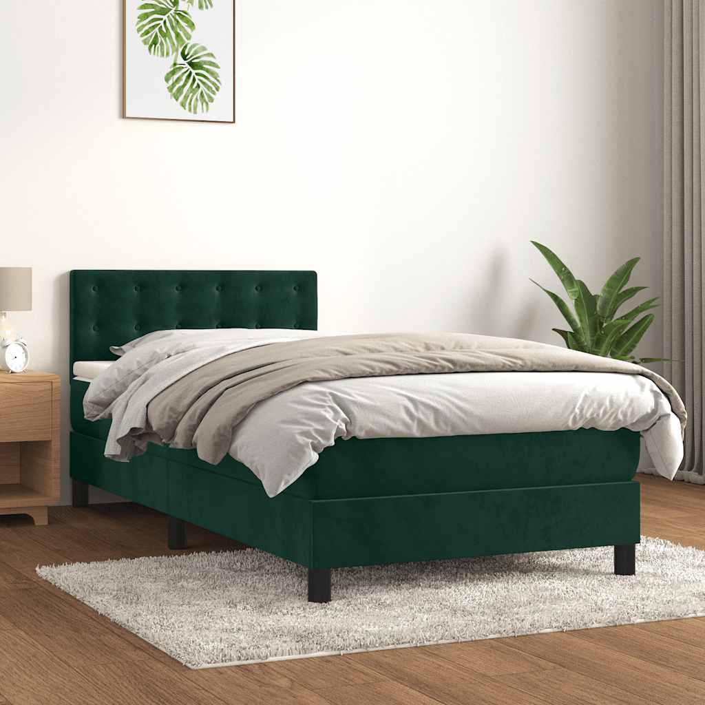 Krevet box spring s madracem LED tamnozeleni 80 x 200 cm baršun