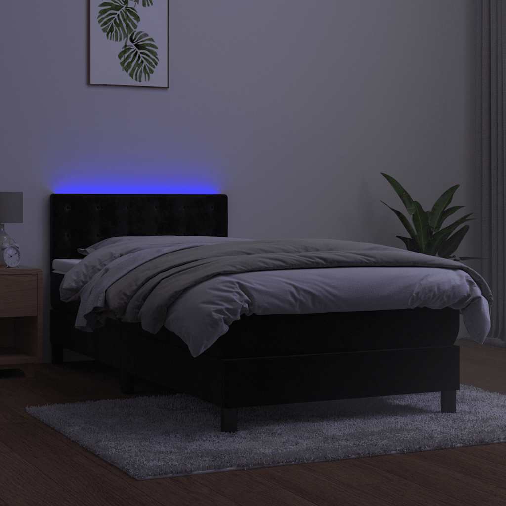 Krevet box spring s madracem LED crni 90x190 cm baršun