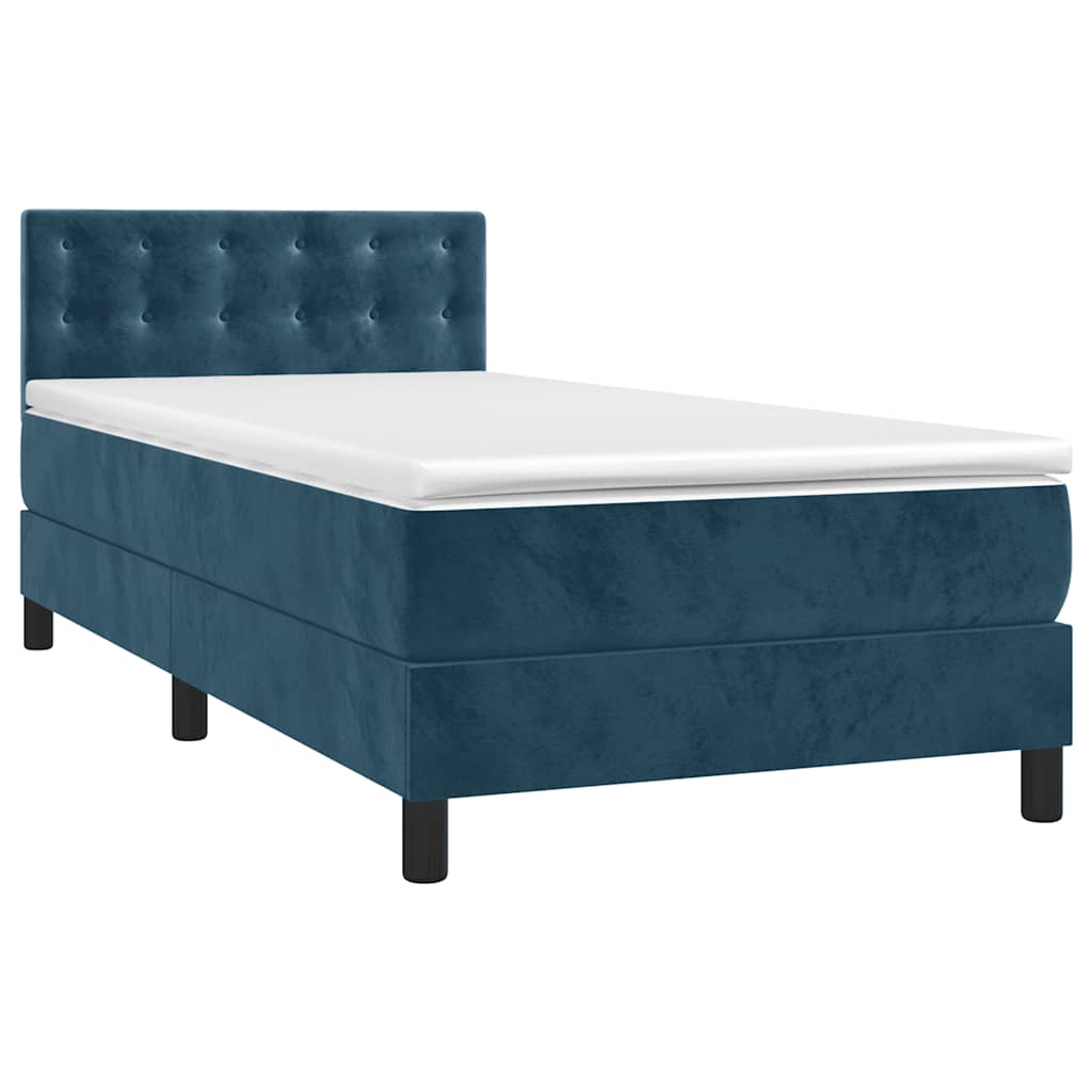 Krevet box spring s madracem LED tamnoplavi 90x190 cm baršun